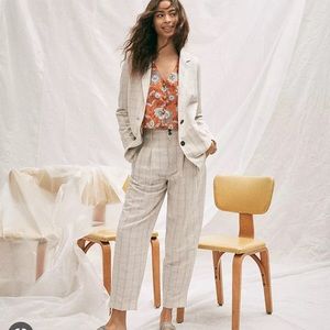 madewell linen striped check suit